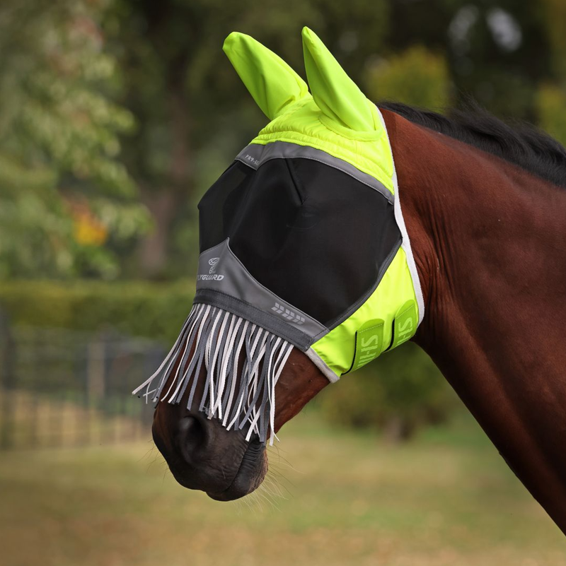 Shires FlyGuard Pro Hi-Viz Mesh Fly Mask With Fringe - Yellow-1