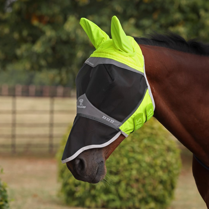 Shires FlyGuard Pro Hi-Viz Mesh Fly Mask With Ears and Nose - Yellow