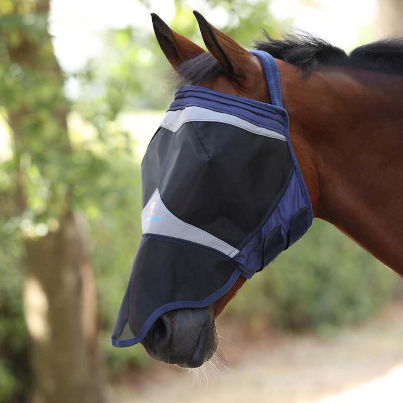 Shires FlyGuard Pro Fine Mesh Earless Fly Mask With Nose - Navy 