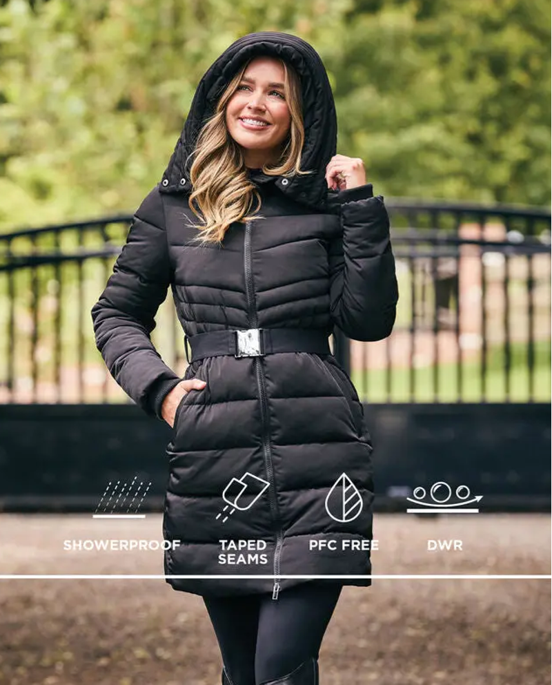 Dublin Ladies Belted Longline Puffer - Black-2