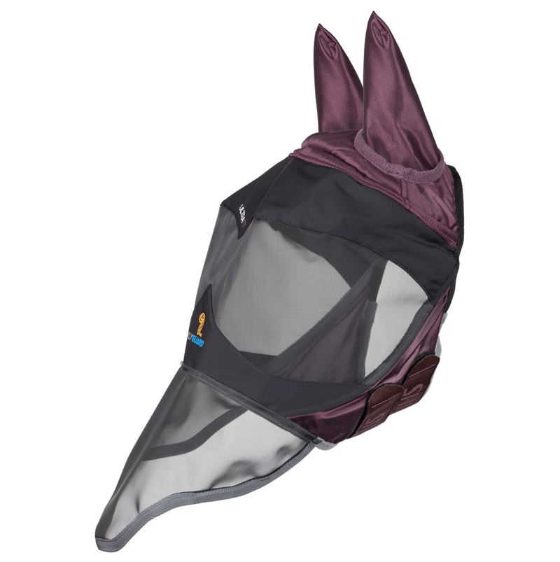 Shires FlyGuard Pro Deluxe Fly Mask With Ears and Nose - Black Cherry-1