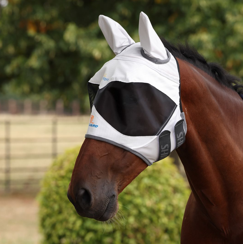 Shires FlyGuard Pro Sun Shade Fly Mask With Ears - White