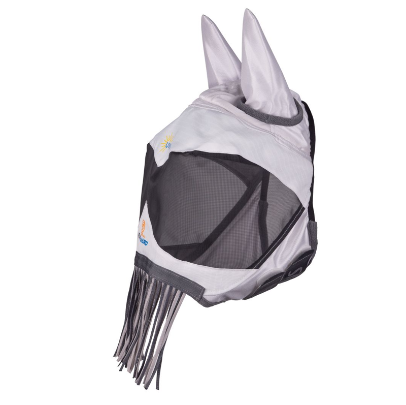 Shires FlyGuard Pro Sun Shade Fly Mask With Ears and Nose Fringe - White-1