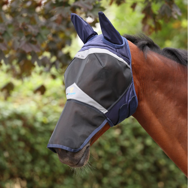 Shires FlyGuard Pro Mesh Fly Mask With Ears and Square Nose - Navy