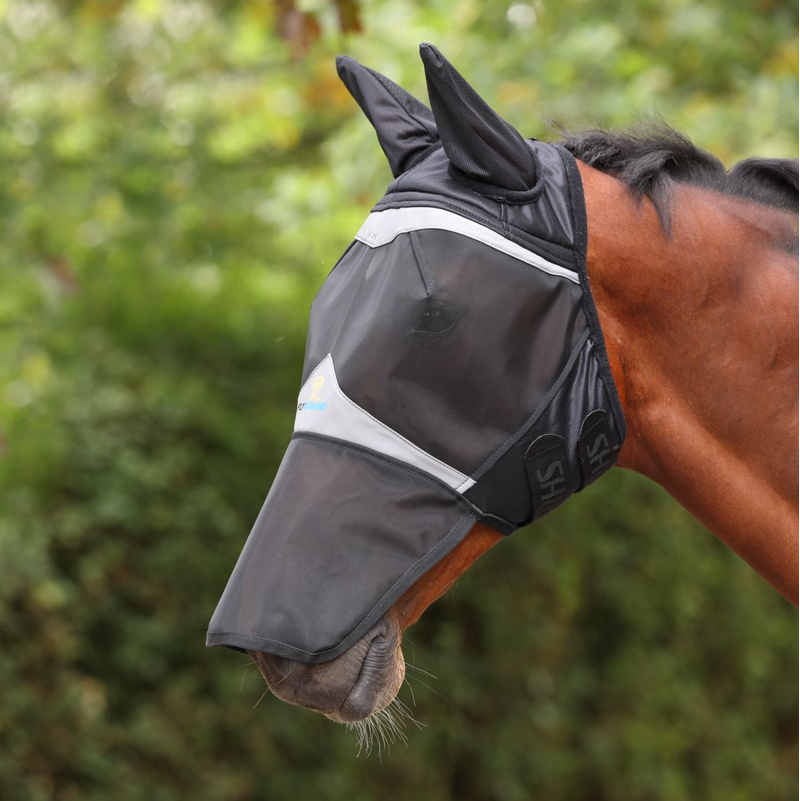 Shires FlyGuard Pro Mesh Fly Mask With Ears and Square Nose - Jet