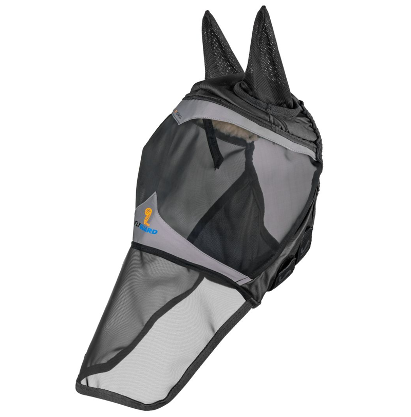 Shires FlyGuard Pro Mesh Fly Mask With Ears and Square Nose - Jet-1