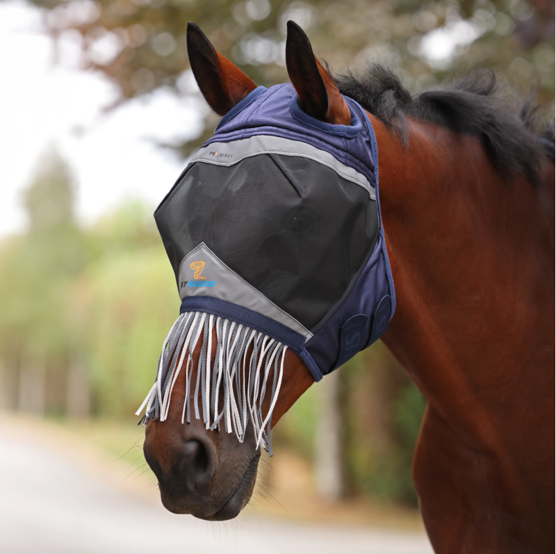 Shires FlyGuard Pro Fine Mesh Fly Mask With Ear Holes and Nose Fringe - Navy-1