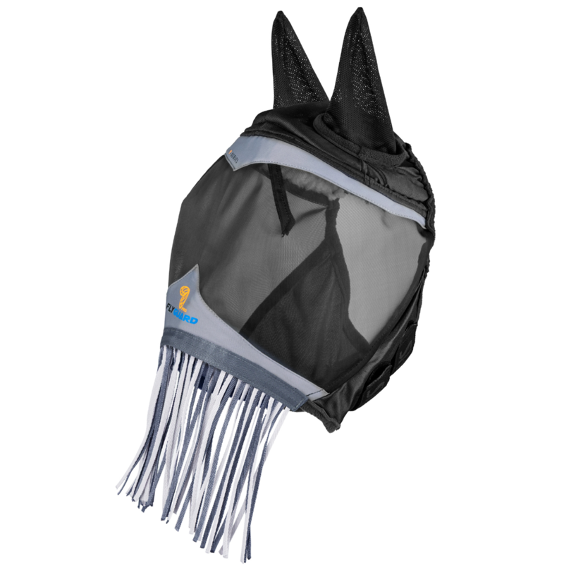 Shires FlyGuard Pro Fine Mesh Fly Mask With Ears and Nose Fringe - Jet-1