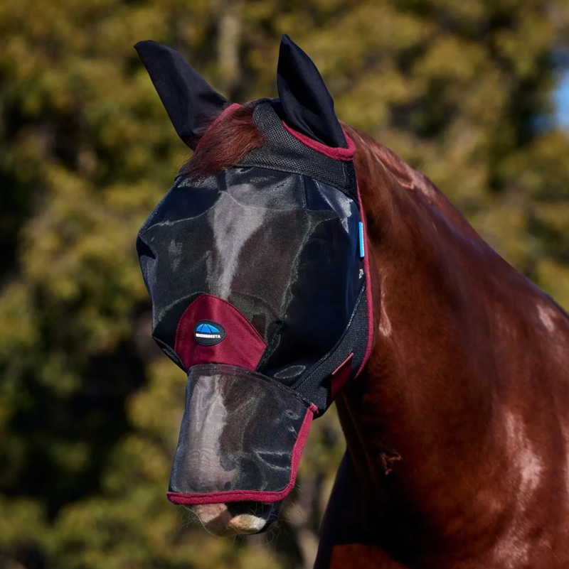 WeatherBeeta ComFiTec Fine Mesh Fly Mask With Ears and Nose - Black/Burgundy 