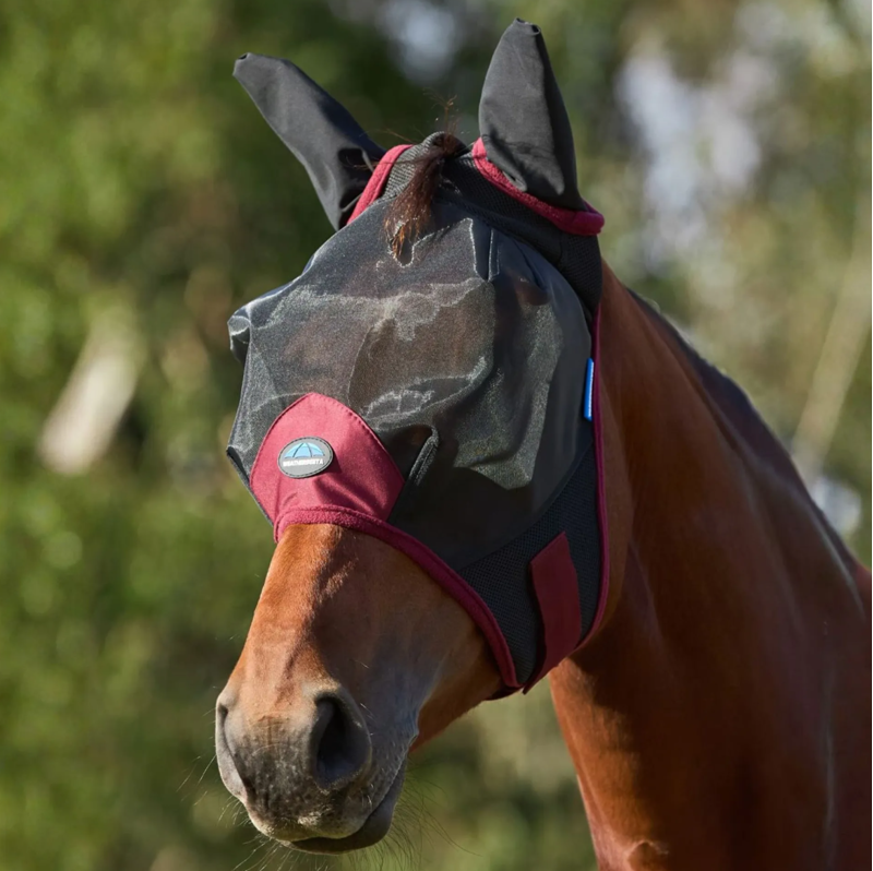 WeatherBeeta ComFiTec Fine Mesh Fly Mask With Ears - Black/Burgundy 
