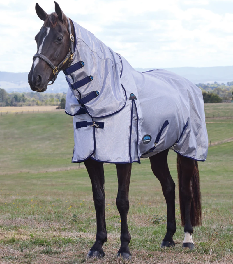 WeatherBeeta ComFiTec Hexi Shield Fly Rug Combo - Silver/Navy/White 