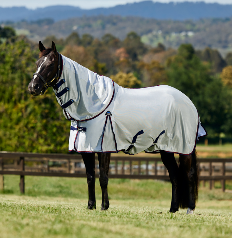 WeatherBeeta ComFiTec Airflow Fly Rug Detach-A-Neck - Grey/Navy/Burgundy