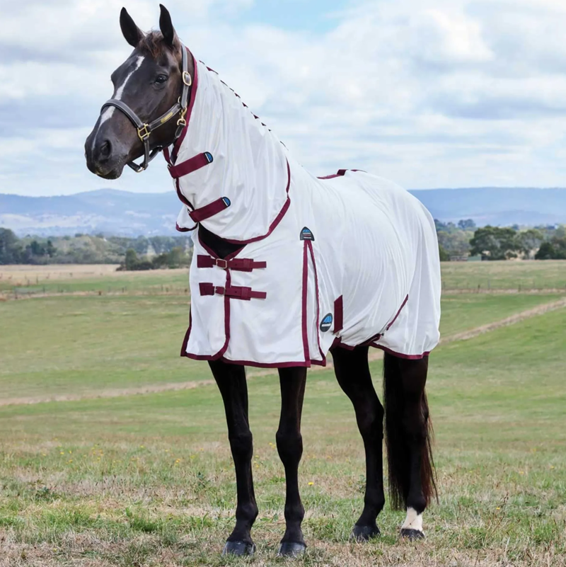 WeatherBeeta ComFiTec Essential Fly Sheet Combo Rug - White/Burgundy 