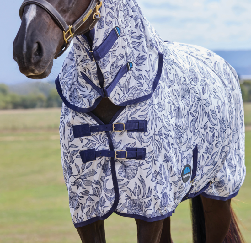 WeatherBeeta ComFiTec Limited Edition Fly Sheet Combo Rug - White/Navy Floral Print -1