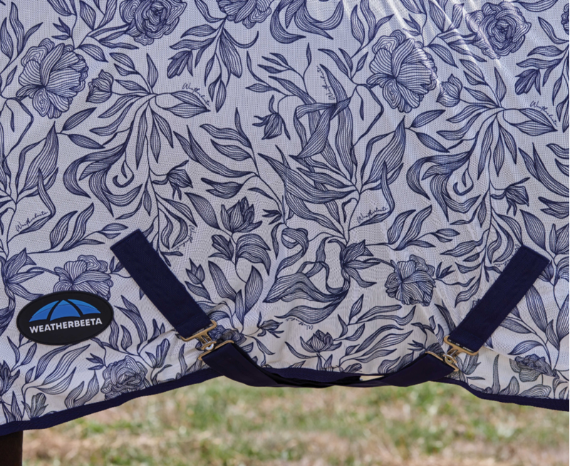 WeatherBeeta ComFiTec Limited Edition Fly Sheet Combo Rug - White/Navy Floral Print -3