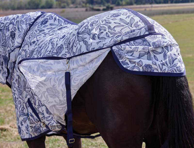 WeatherBeeta ComFiTec Limited Edition Fly Sheet Combo Rug - White/Navy Floral Print -4