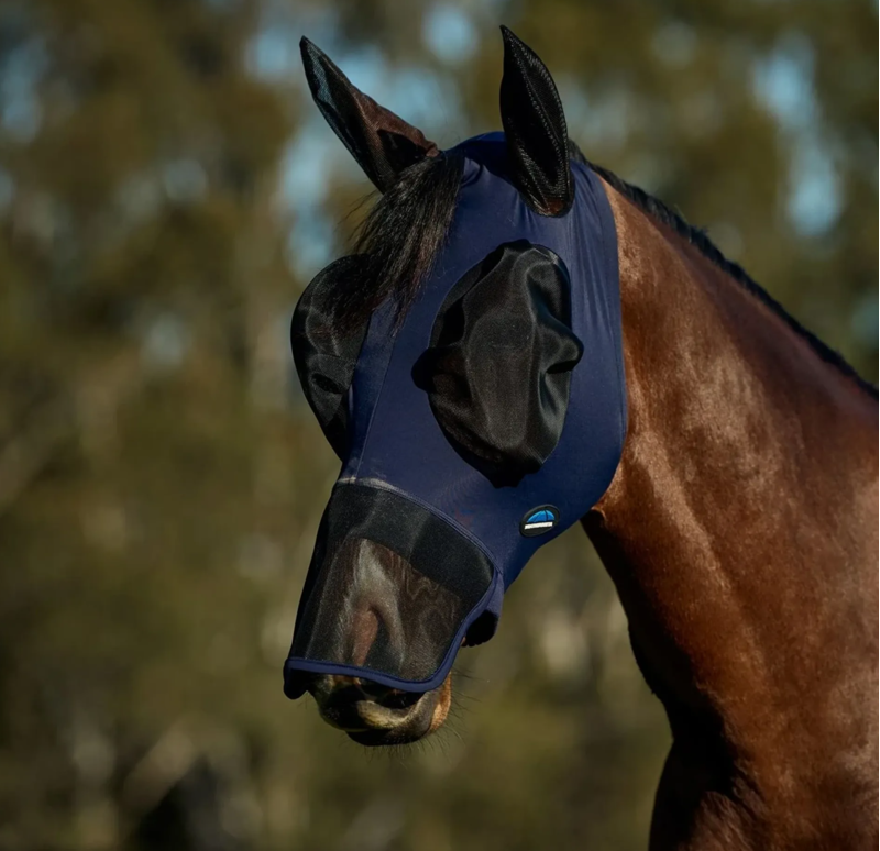 WeatherBeeta ComFiTec Luxe Stretch Fly Mask With Ears and Nose - Navy/Black 