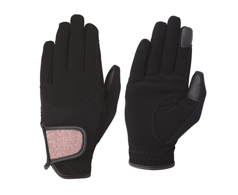 Hy Equestrian Roka Riding Gloves - Black/Rose Gold X large