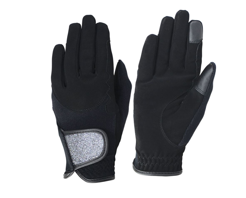 Hy Equestrian Roka Riding Gloves - Black/Silver X large