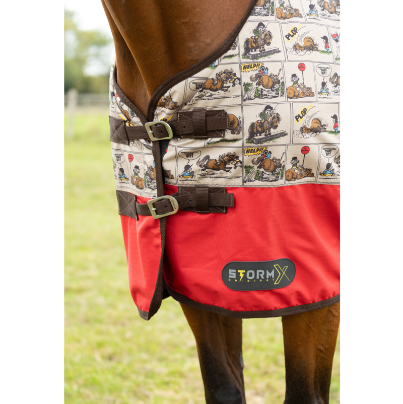 StormX Original 0g Turnout Rug Thelwell Collection Comic Chaos - Taupe/Red-1