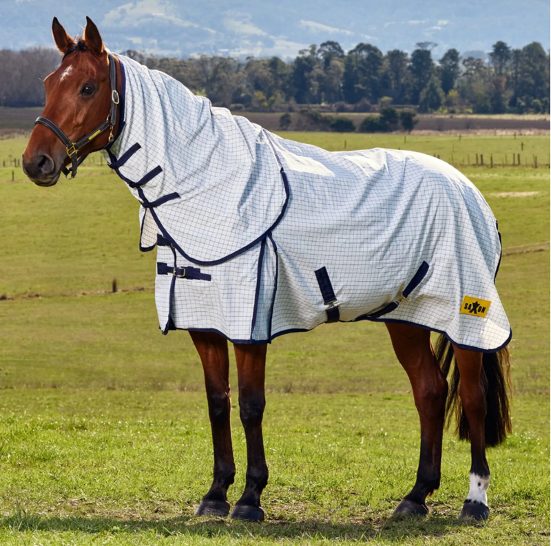 Saxon Kool Coat Classic With Surcingles Combo Neck Rug - White/Navy 