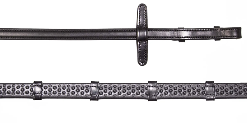 Henry James Saddlery BioThane Bio Grip Hybrid Rubber Reins with Leather Stoppers - Black