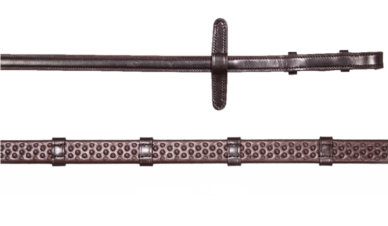 Henry James Saddlery BioThane Bio Grip Hybrid Rubber Reins with Leather Stoppers - Brown
