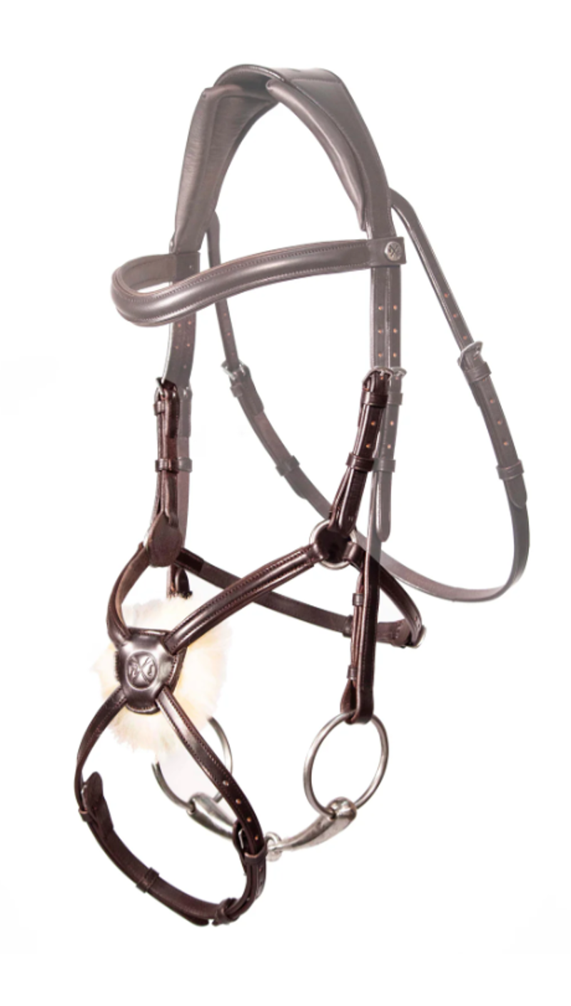 Henry James Saddlery Double Buckle Figure 8 Grackle Noseband - Brown-1