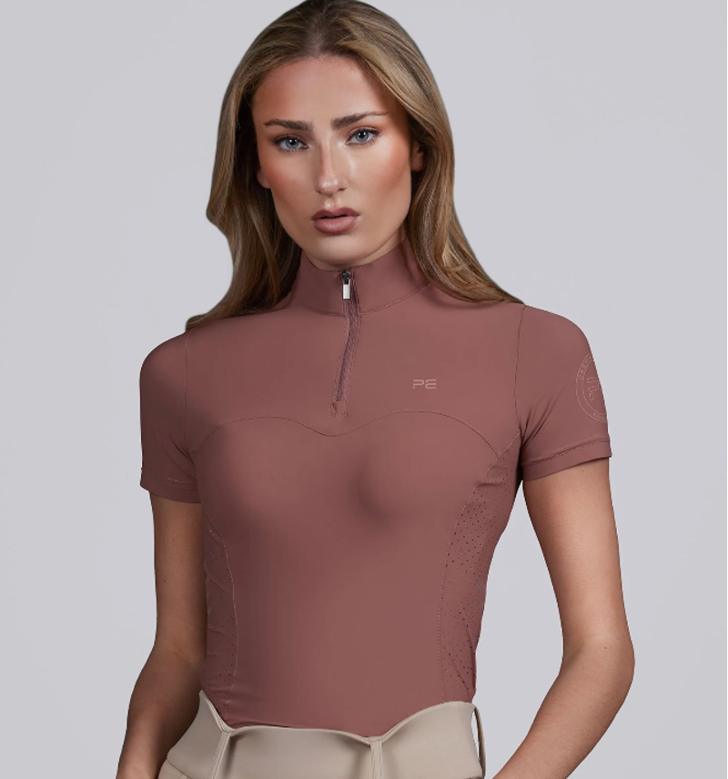 Premier Equine Prospero Ladies Short Sleeve Training Top - Rosewood 