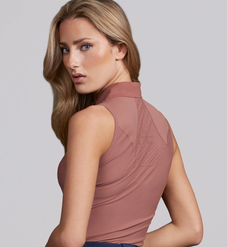 Premier Equine Prospero Ladies Sleeveless Polo Top - Rosewood -2