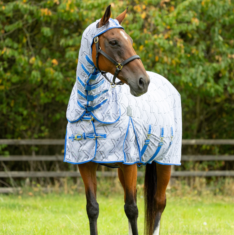 DefenceX Shield Guardian Evolution UV Combi Fly Rug With Mask - Blue/White-1