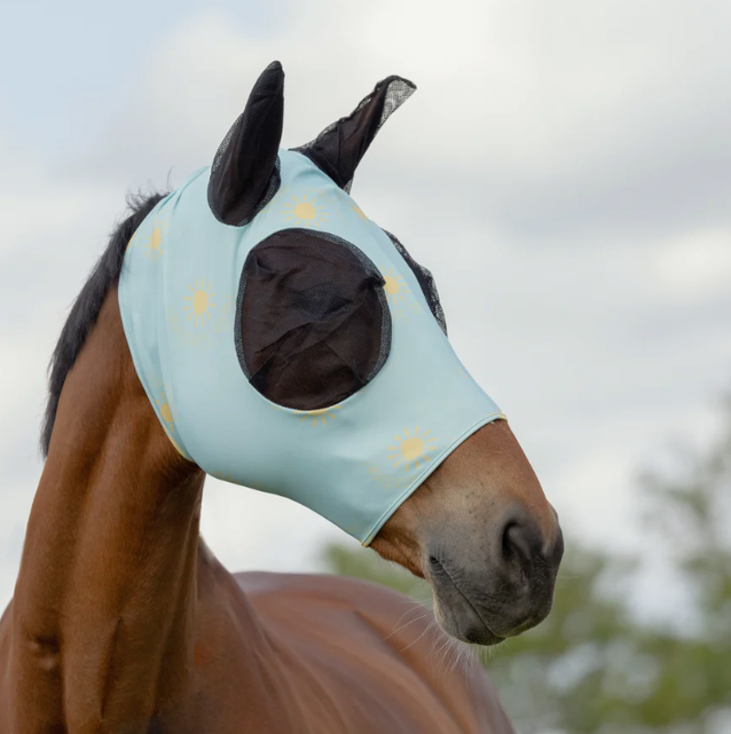 Hy Equestrian Lycra Hello Sunshine Fly Mask - Light Blue/Yellow