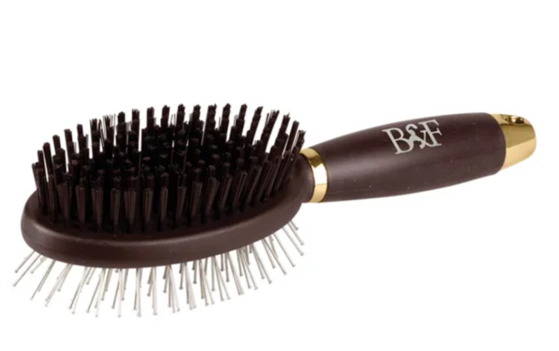 Benji and Flo Gel Handle Double Sided Grooming Brush - Brown/ Gold 