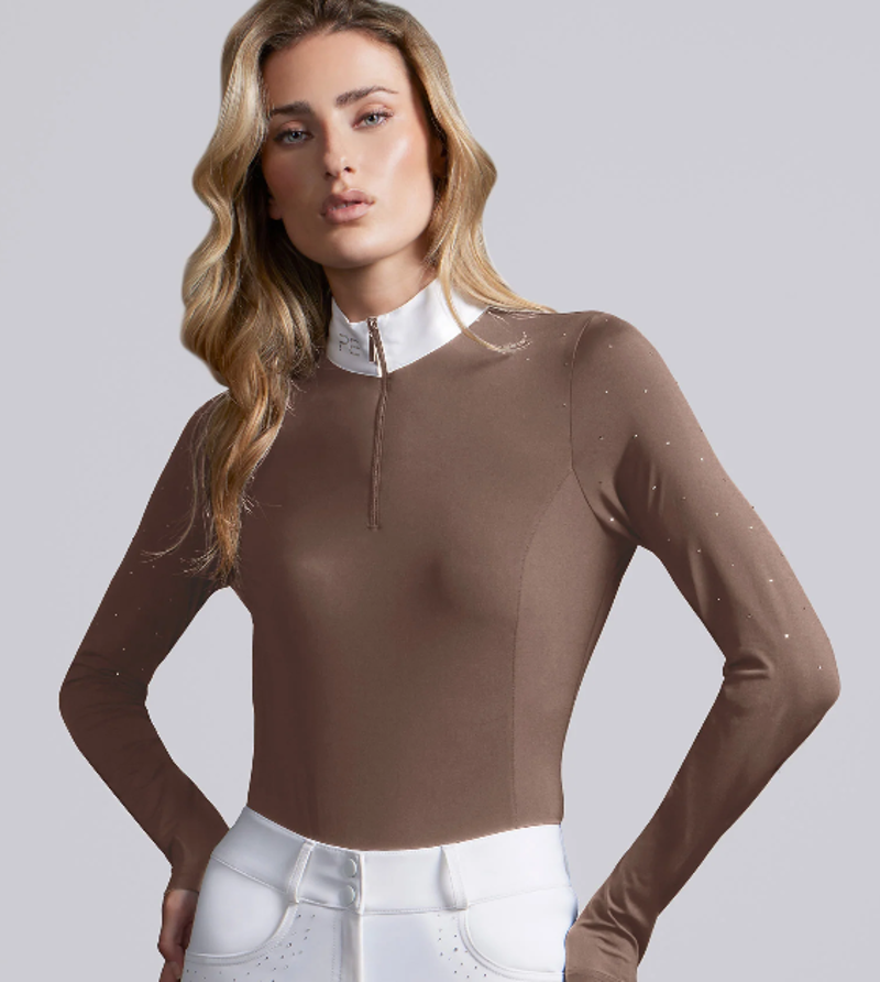 Premier Equine Cristalli Womens Long Sleeve Competition Shirt - Mocha Latte 