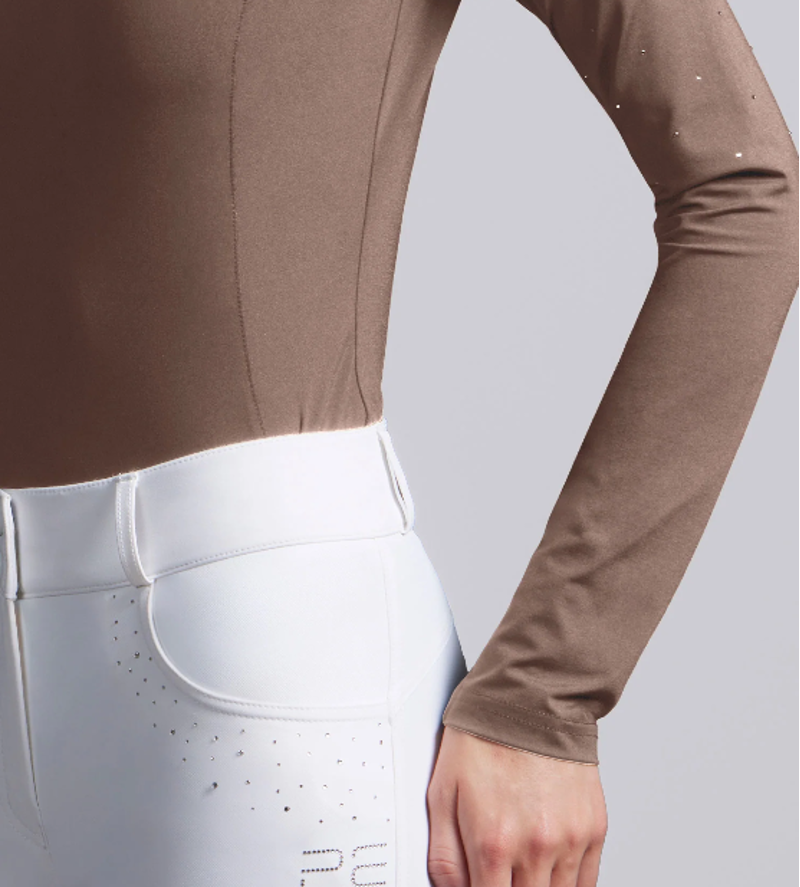 Premier Equine Cristalli Womens Long Sleeve Competition Shirt - Mocha Latte -2