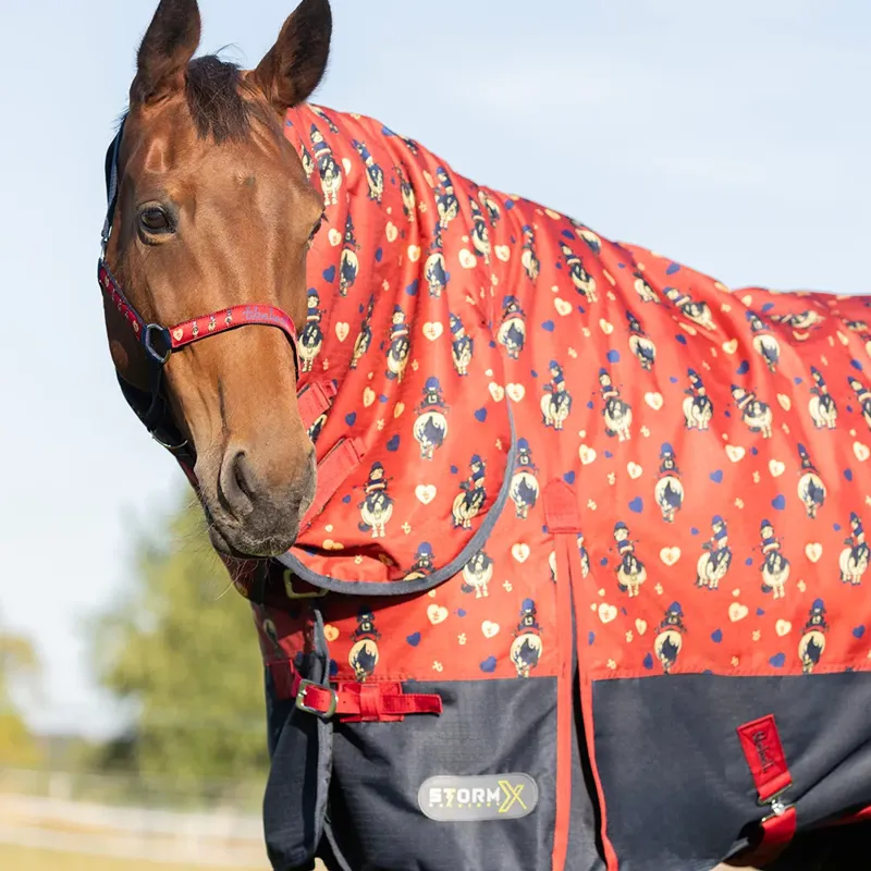 Hy StormX Original 200g Thelwell Collection Balancing Act Combi Turnout Rug - Red/Navy-1