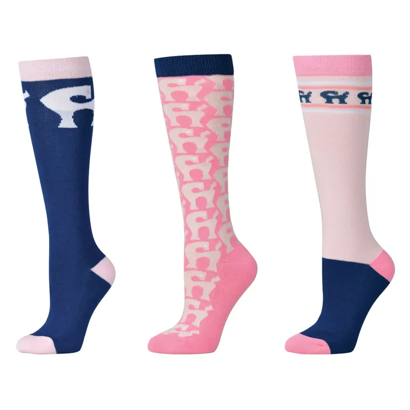 Dublin 3 Pack Socks - True Navy/Pink Tulle Pony