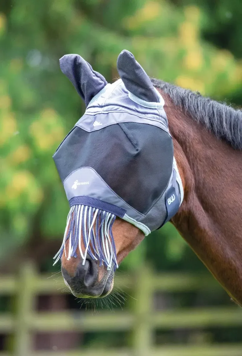 Bridleway Metabug Flymask with Ears and Fringe - Navy