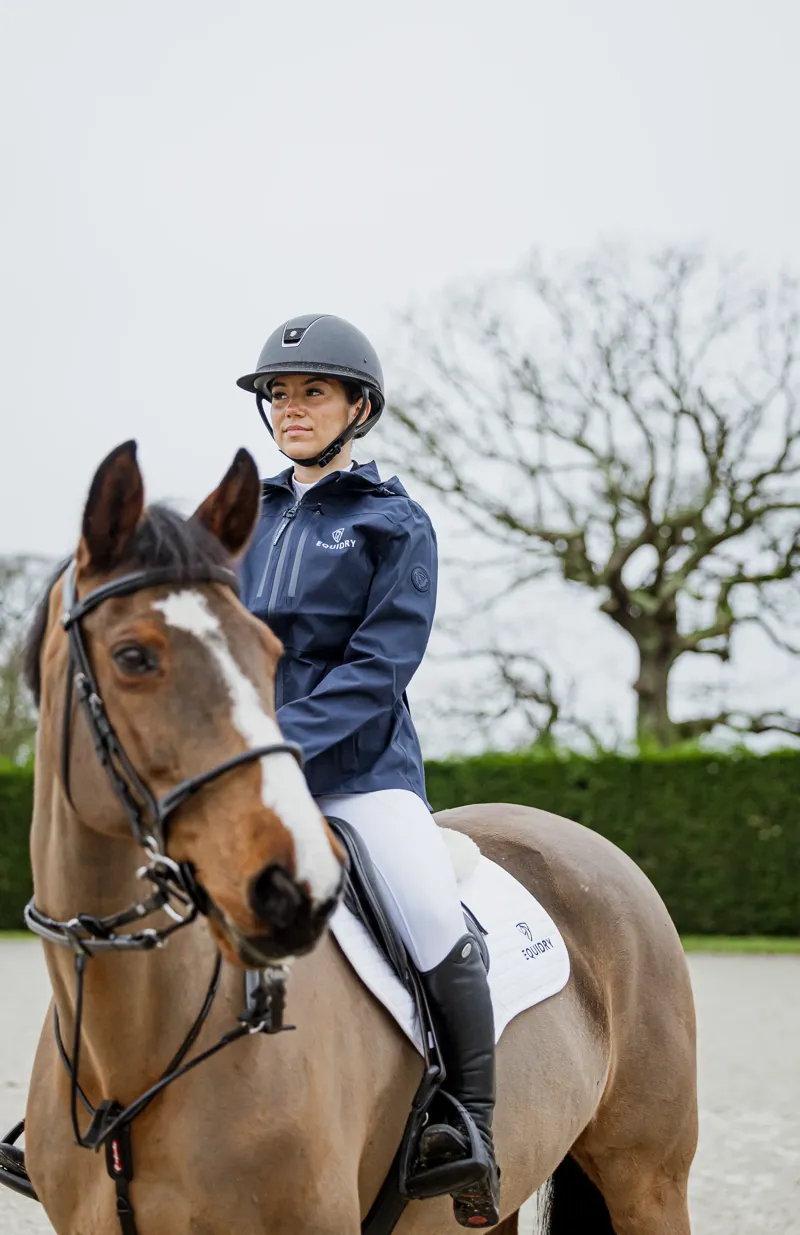 EQUIDRY Varsha Ladies Waterproof Jacket with Stowaway Hood - Navy-8