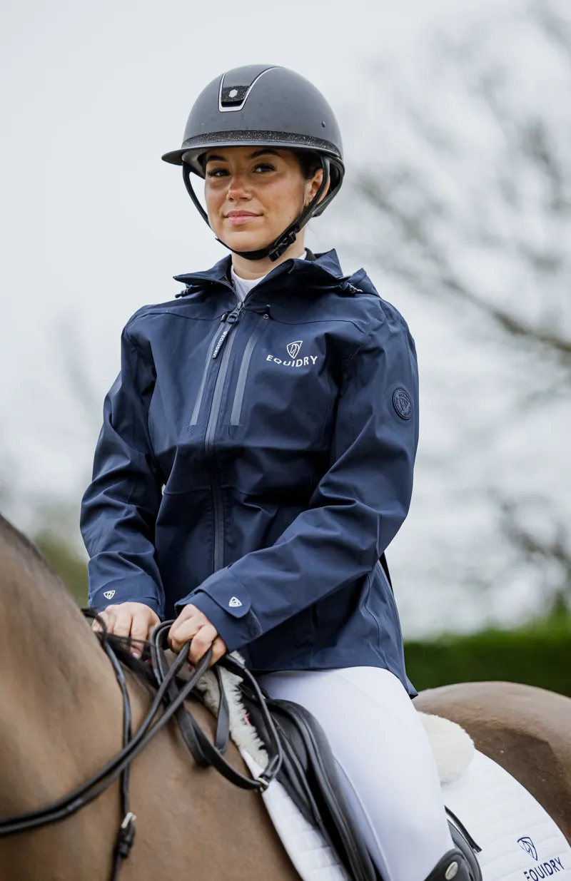 EQUIDRY Varsha Ladies Waterproof Jacket with Stowaway Hood - Navy-5