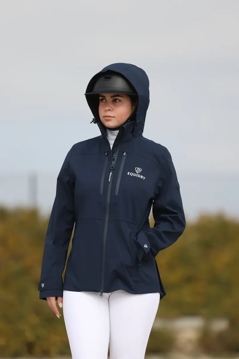 EQUIDRY Varsha Ladies Waterproof Jacket with Stowaway Hood - Navy-4
