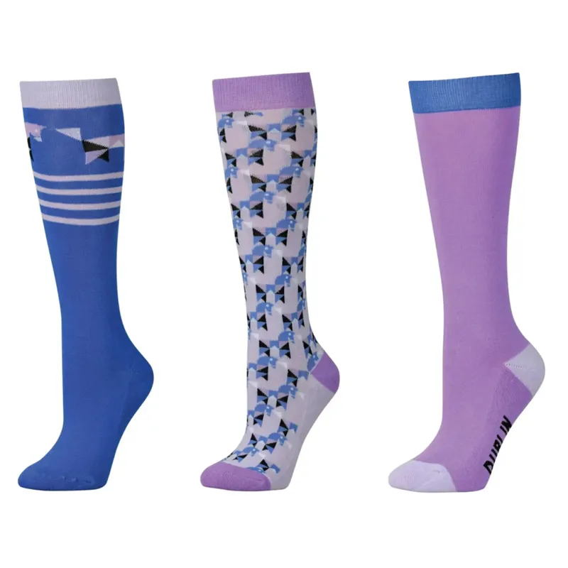 Dublin Children's 3 Pack Socks - Purple Geo Ponies