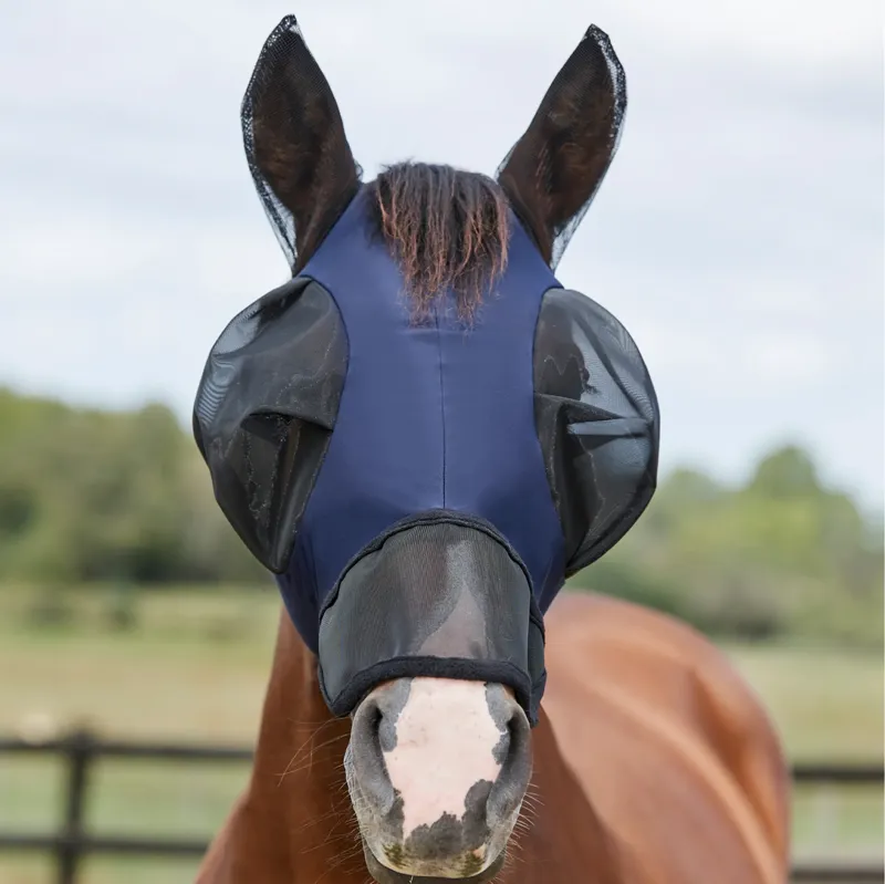 WeatherBeeta ComFiTec Luxe Bug Eye Saver Fly Mask with Ears/Nose - Navy-2