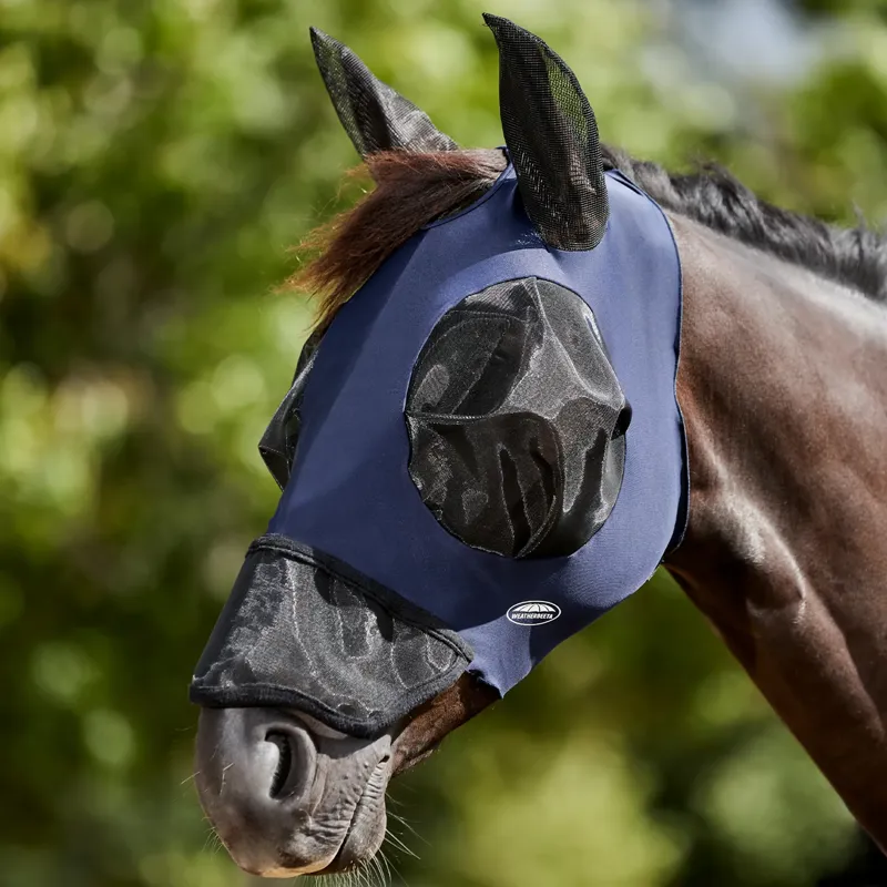 WeatherBeeta ComFiTec Luxe Bug Eye Saver Fly Mask with Ears/Nose - Navy-1