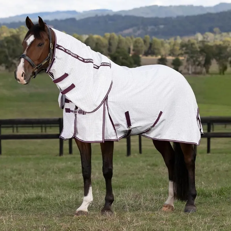 WeatherBeeta Hybrid Seasons Combo Neck Fly Rug - White/Maroon