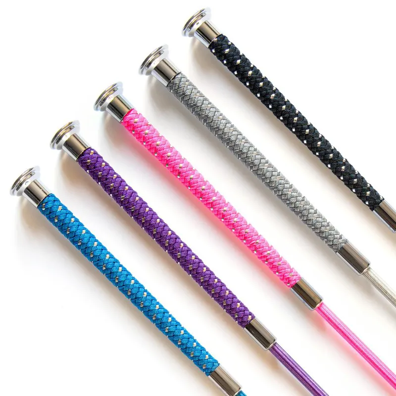 KM Elite Dressage Whip with Silver Braided Grip - Hot Pink - 110cm-1