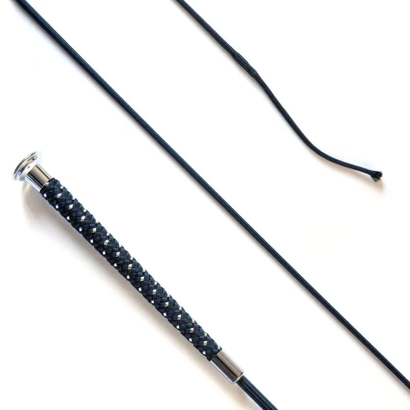 KM Elite Dressage Whip with Silver Braided Grip - Black - 110cm