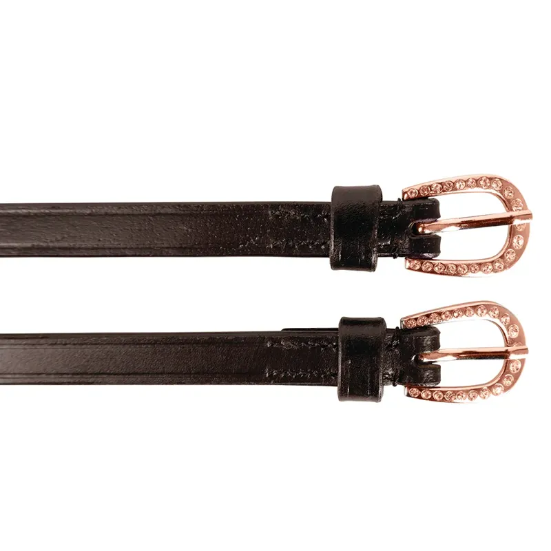 Hy Equestrian Diamante Spur Straps - Brown/Rose Gold-1