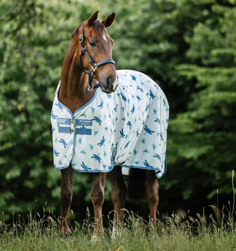 Horseware Amigo Bug Fly Rug - Dragonfly Print/Silver/Blue/Sage