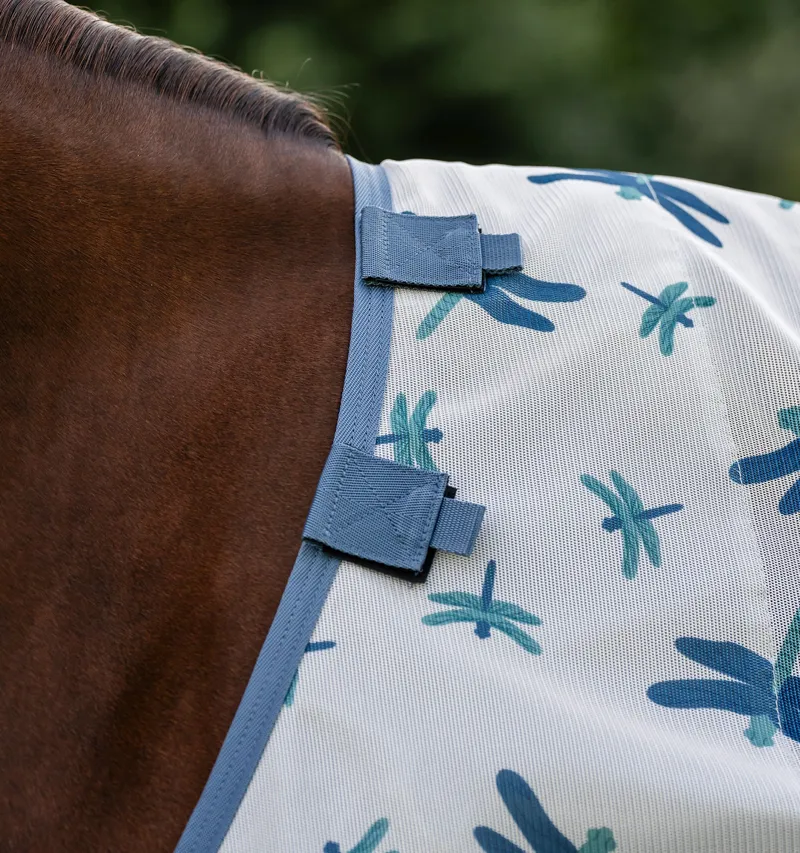 Horseware Amigo Bug Fly Rug - Dragonfly Print/Silver/Blue/Sage-3